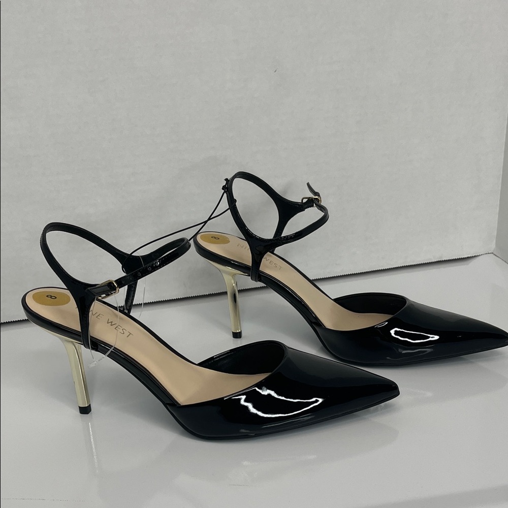 Nine West Glossy Black Heels with Gold Accents - Picture 6 of 8